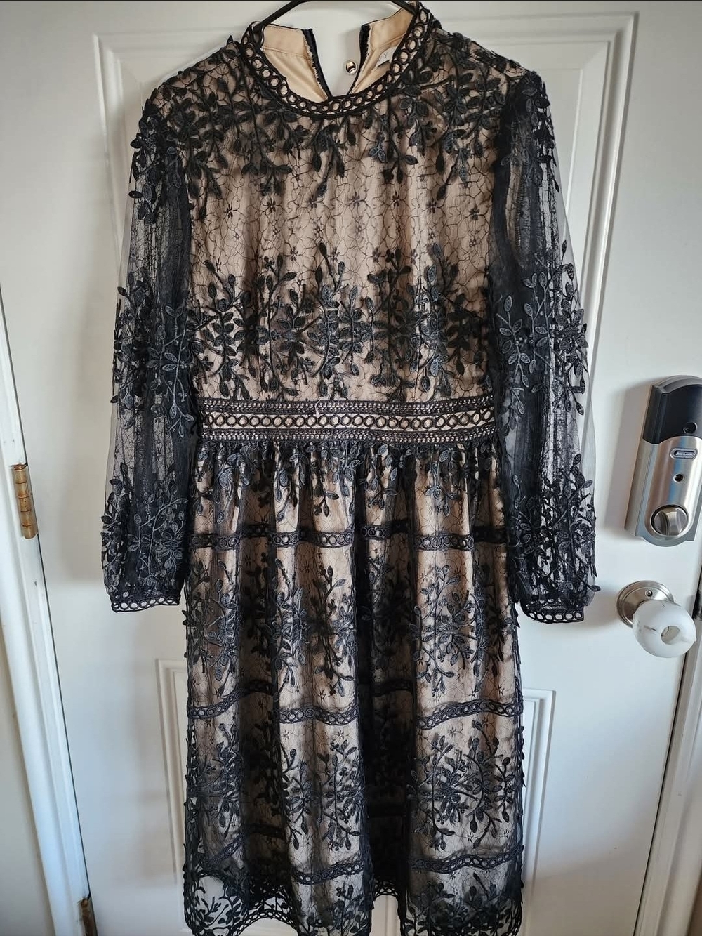 Delicate Black Lace Overlay Dress with Nude Lining